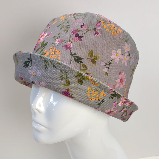 Gray Floral Rolled Cuff Hat