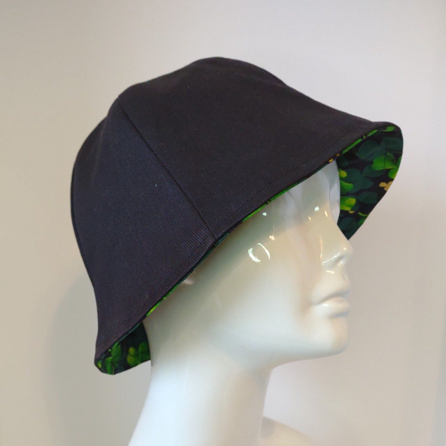 Black Denim & Green Clovers Hat | Reversible