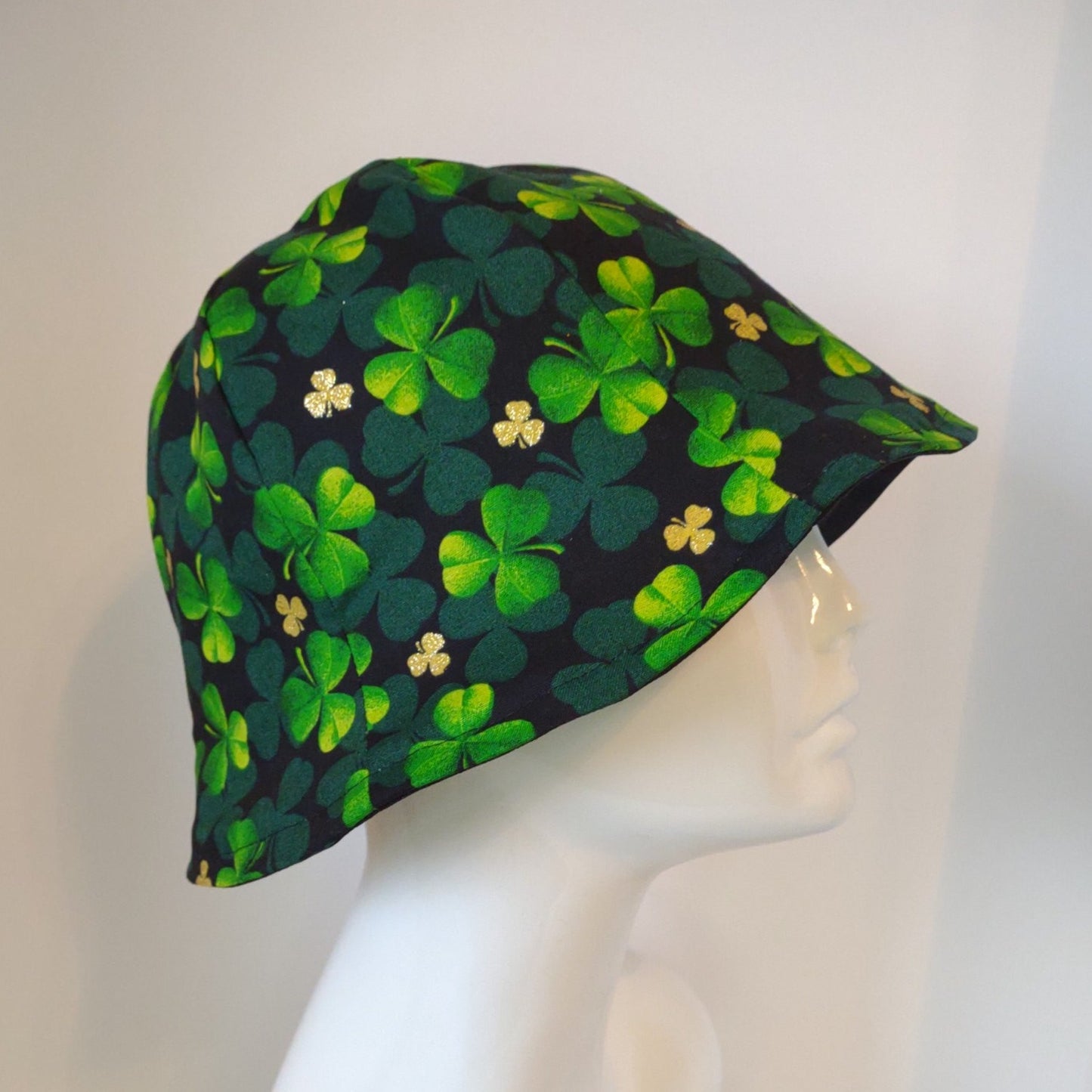 Black Denim & Green Clovers Hat | Reversible