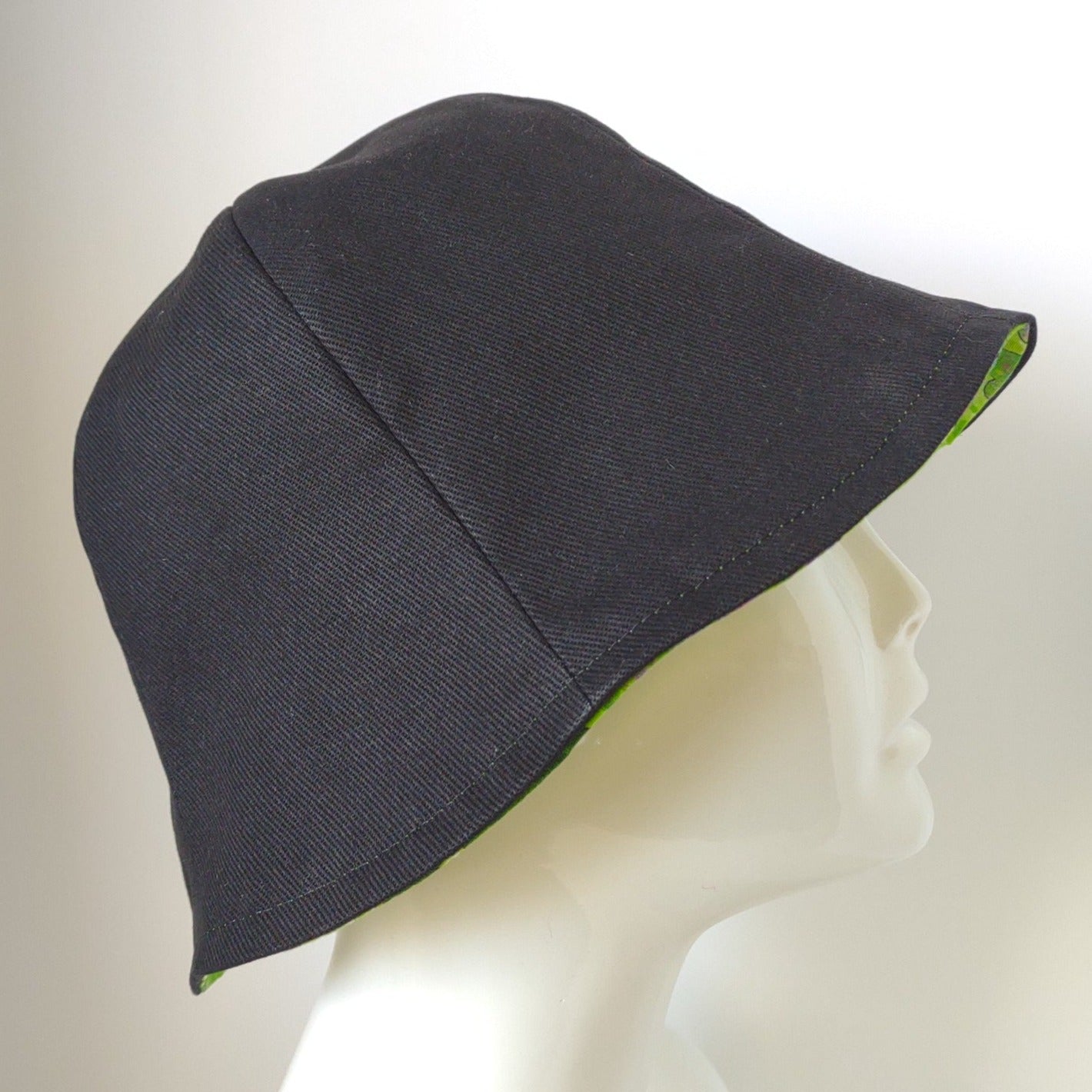 Black Denim Batik Shamrock Hat | Reversible
