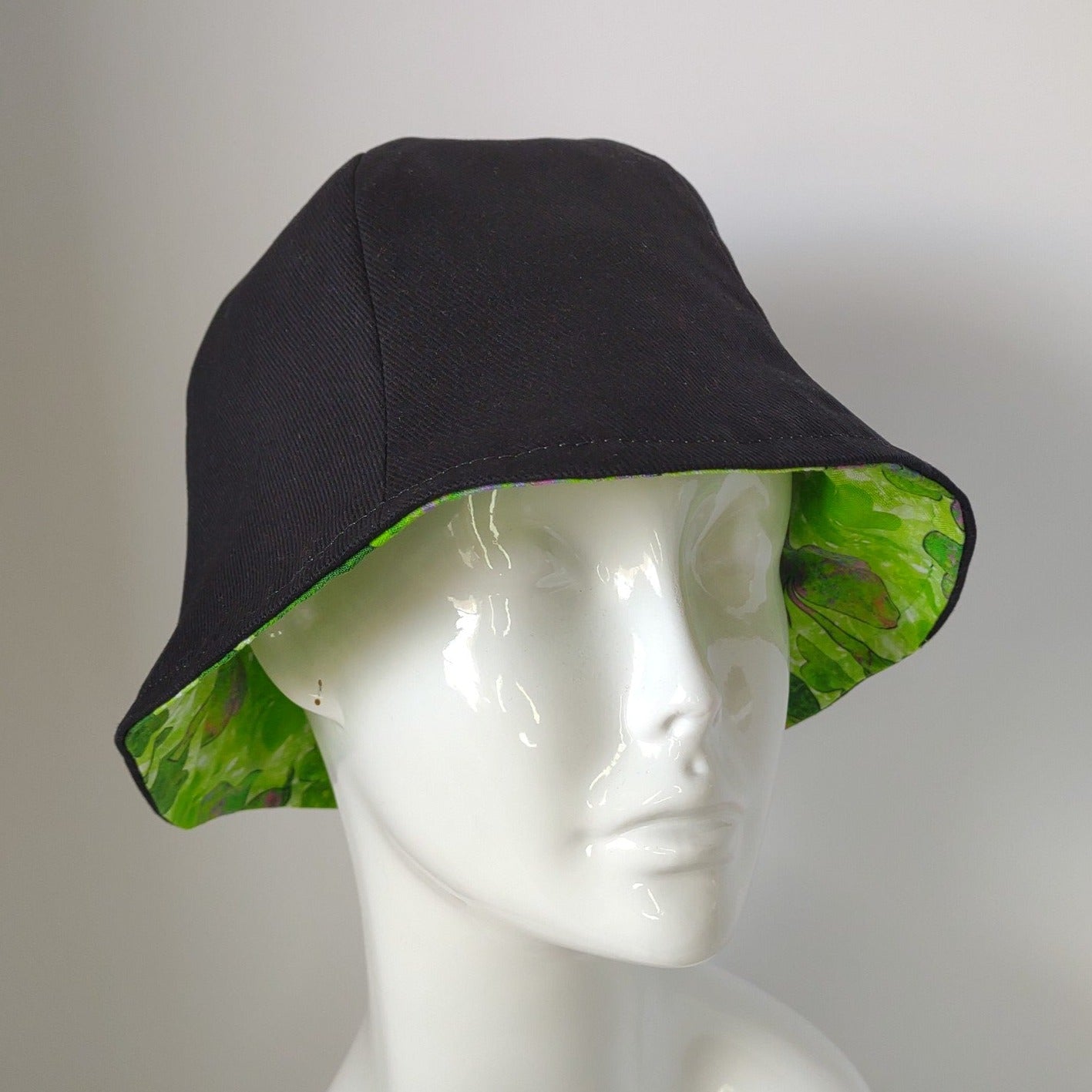 Black Denim Batik Shamrock Hat | Reversible
