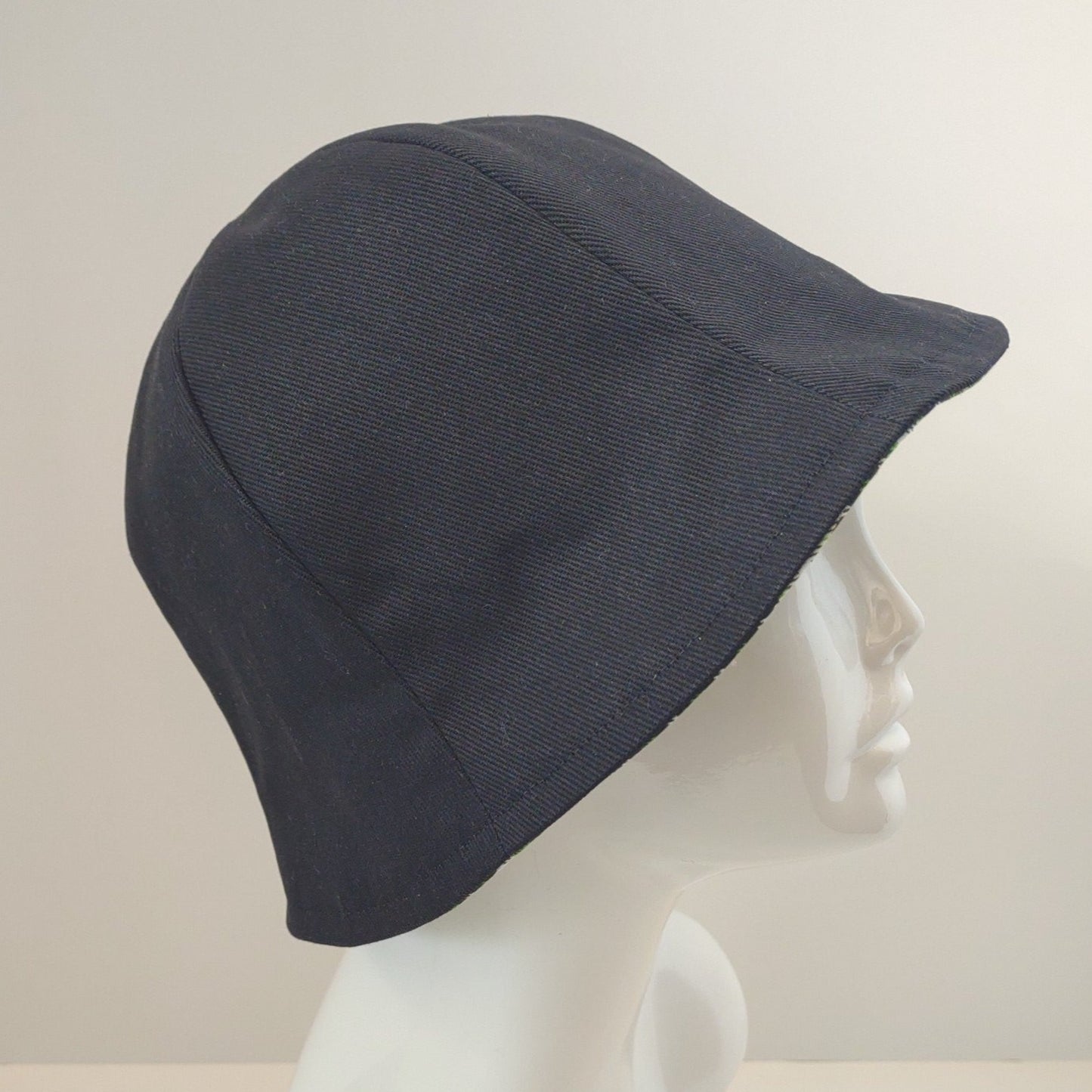 Green & Black Plaid & Black Denim Hat | Reversible