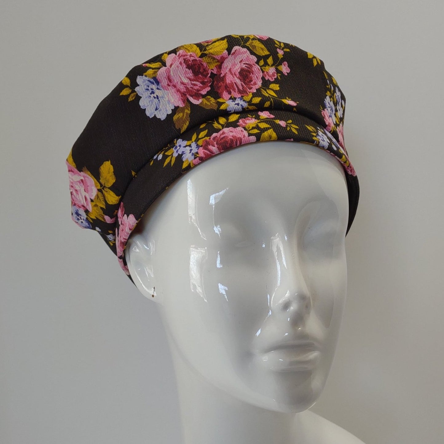 Black Denim Floral Bouquet Beret