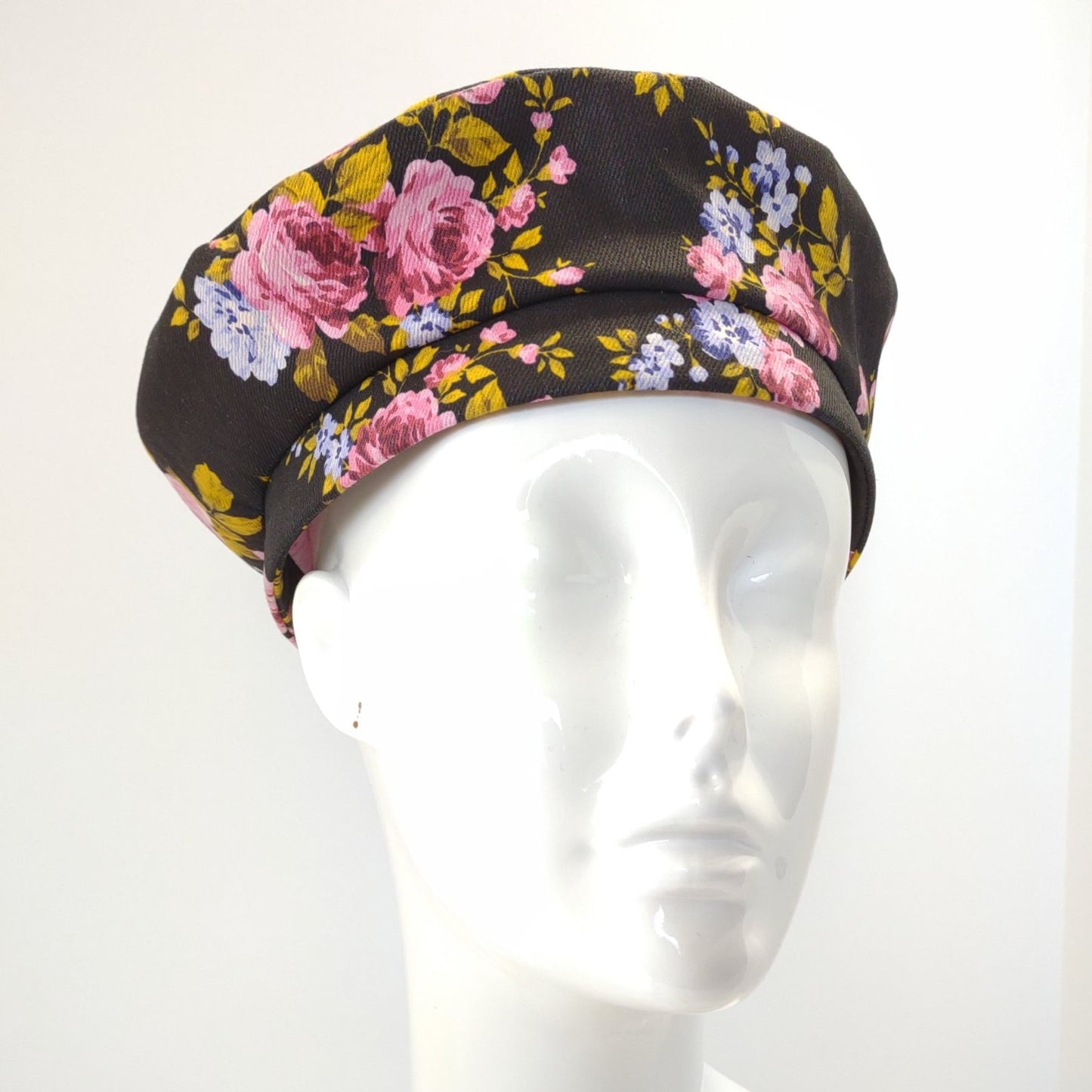 Black Denim Floral Bouquet Beret