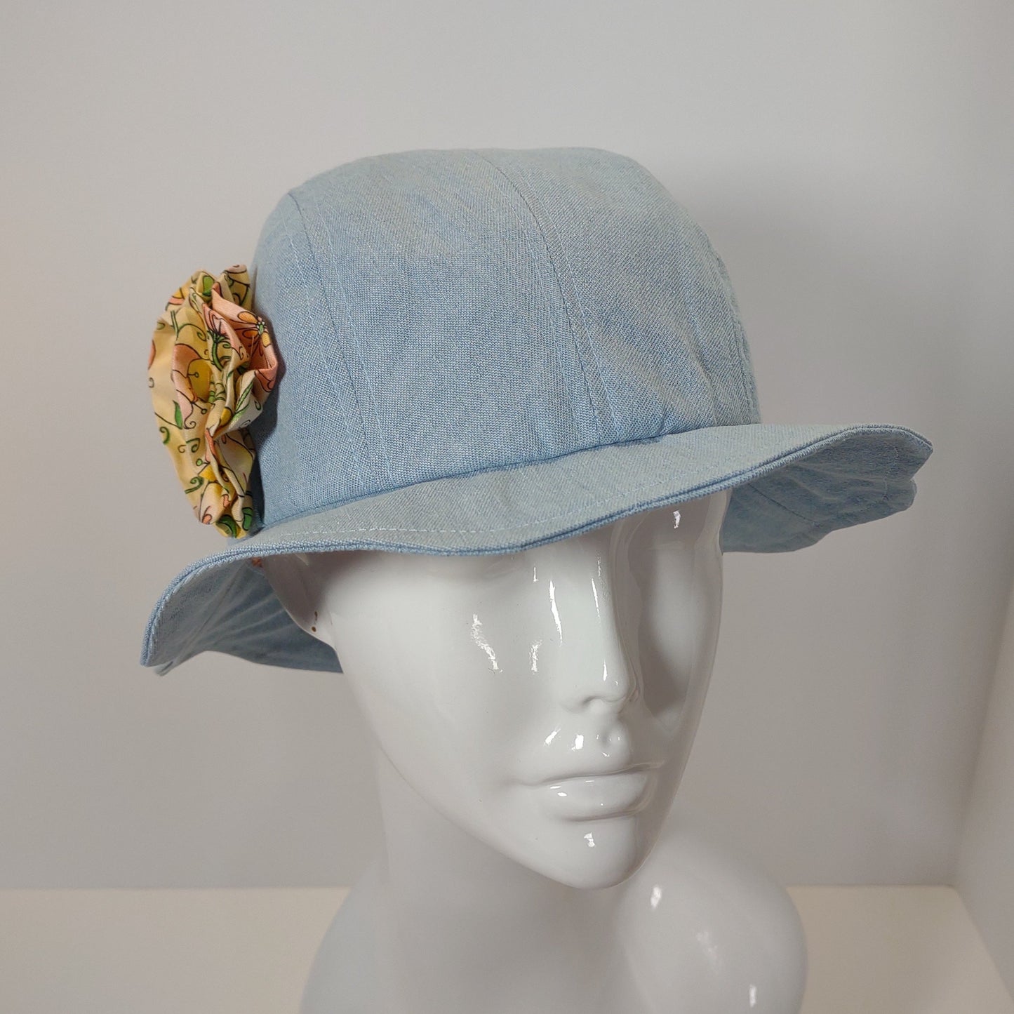 Sky Blue Denim Hat With Scalloped Brim