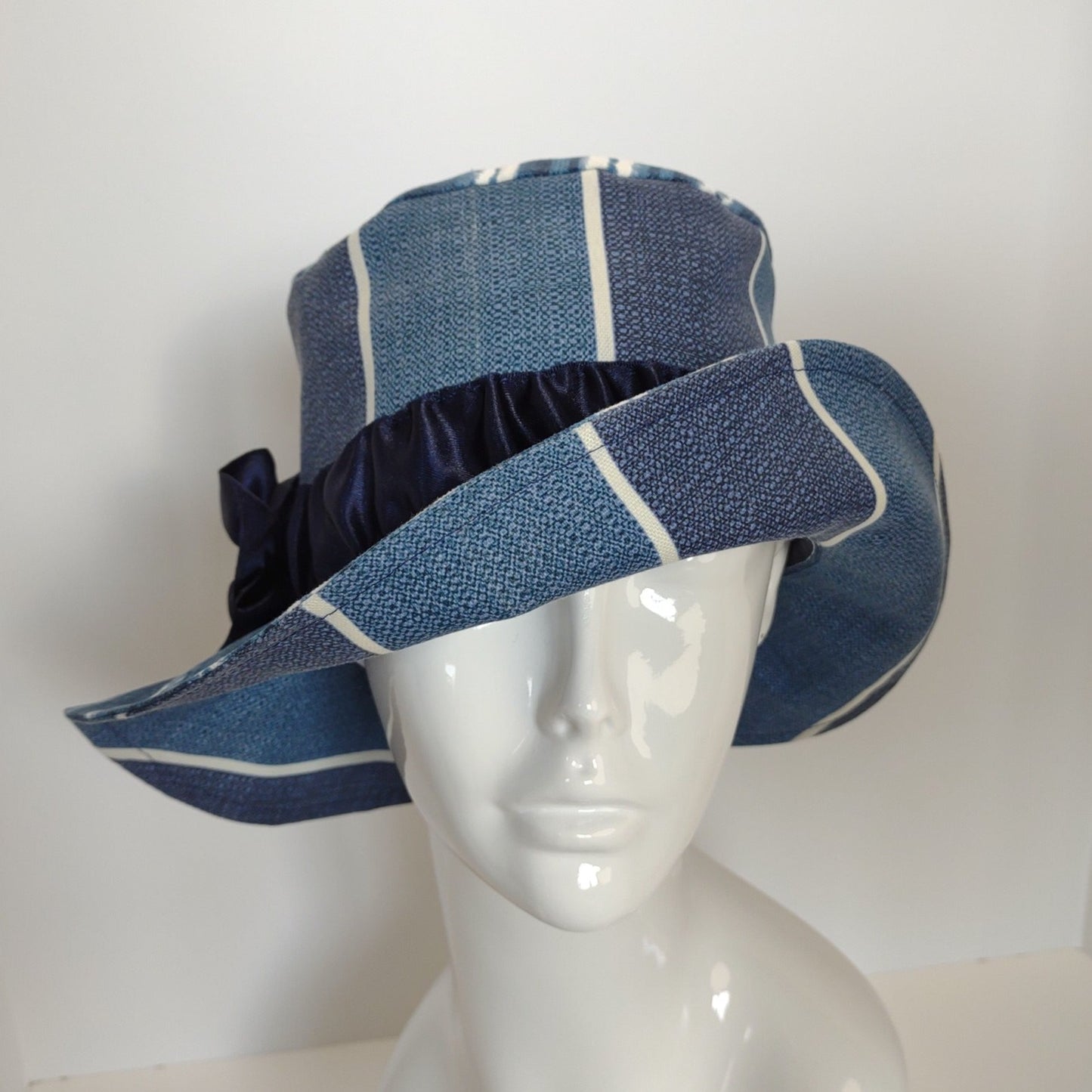 Blue Stripe Wide-Brimmed Hat