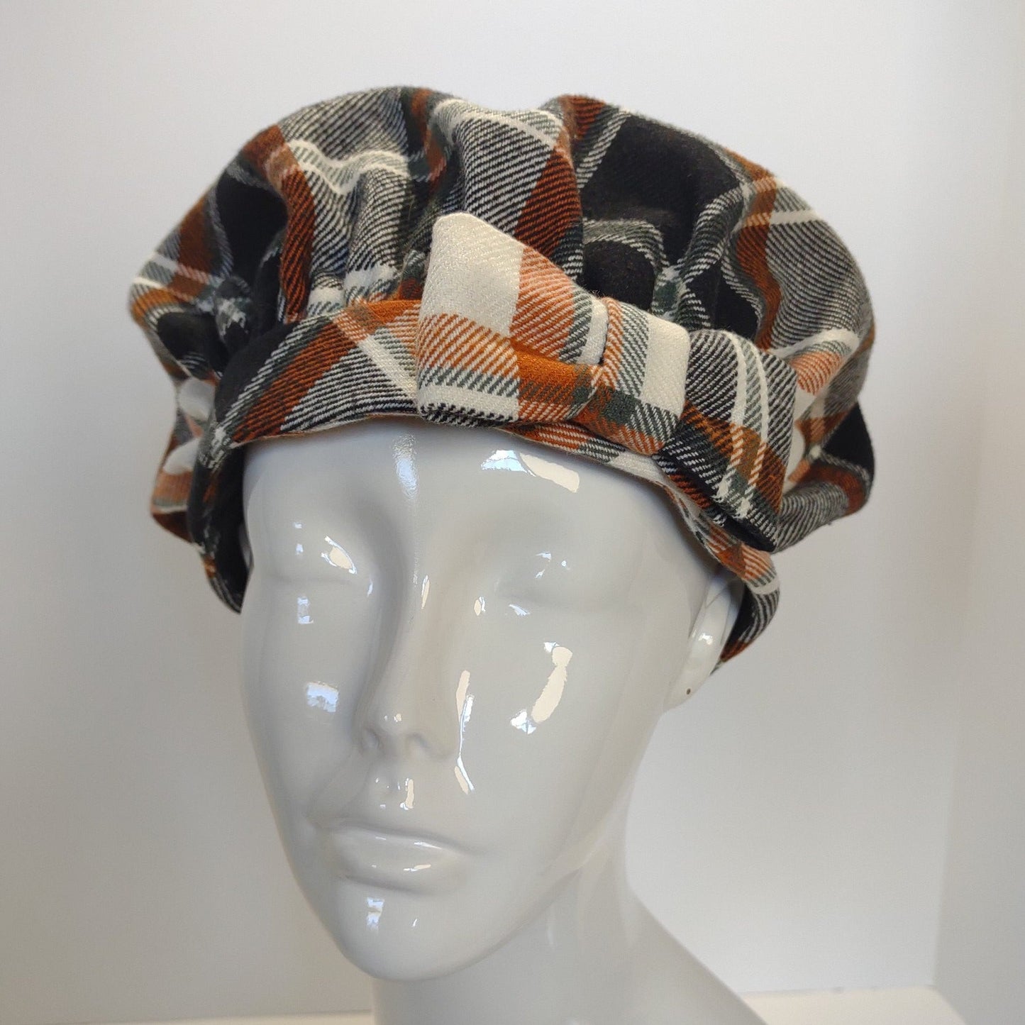 Plaid Flannel Shirred Beret With Bow