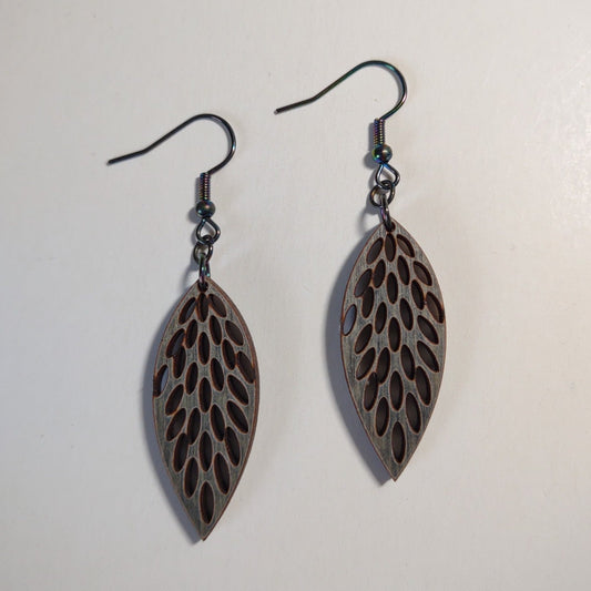 Handcrafted Woodcut Earrings | Gray Leaf