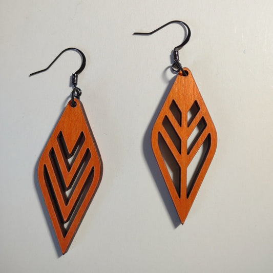 Handcrafted Woodcut Earrings | Orange Abstract