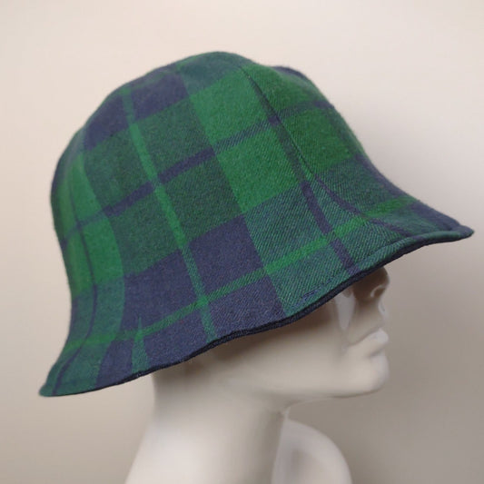 Navy & Green Plaid & Denim Tulip Hat | Reversible