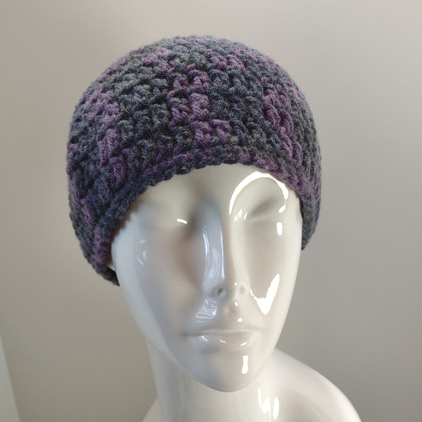 Navy Blue & Purple Crocheted Cap