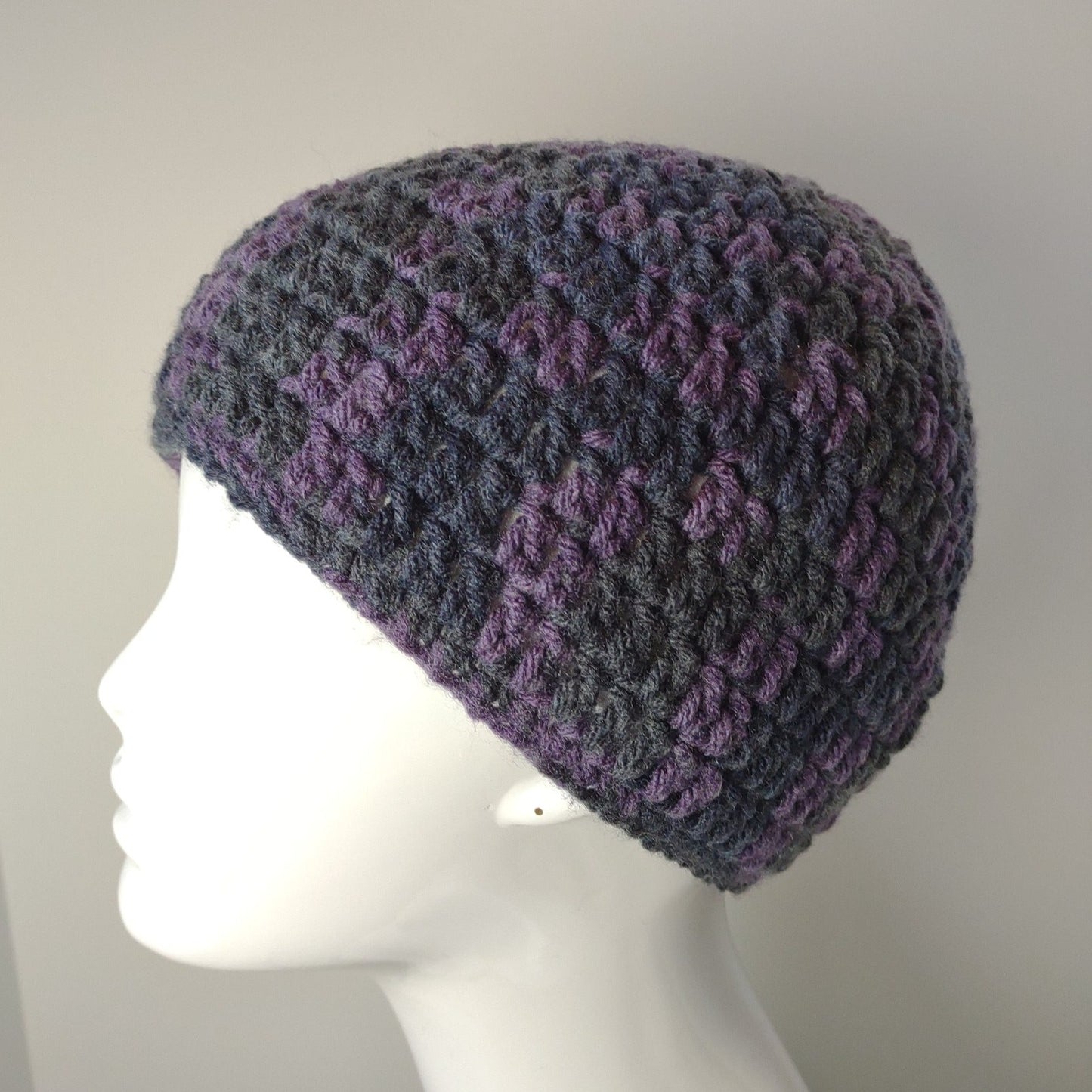 Navy Blue & Purple Crocheted Cap